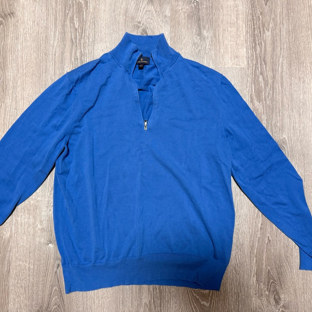 Brooks Brothers Men's Blue 1/4  Zip-up Sweater